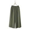 2026 Summer Casual cotton and linen wide-leg pants solid color pla-size women's new style loose elastic waisted caprix pants to hide flesh trend 101738591 Item Picture